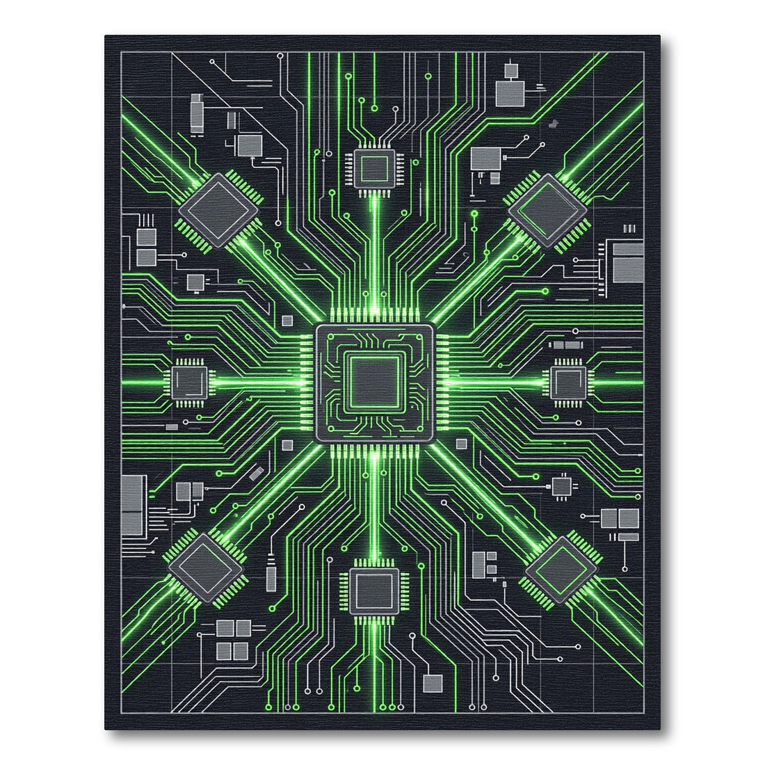 Neon Circuit Board Geometric Grid Rug