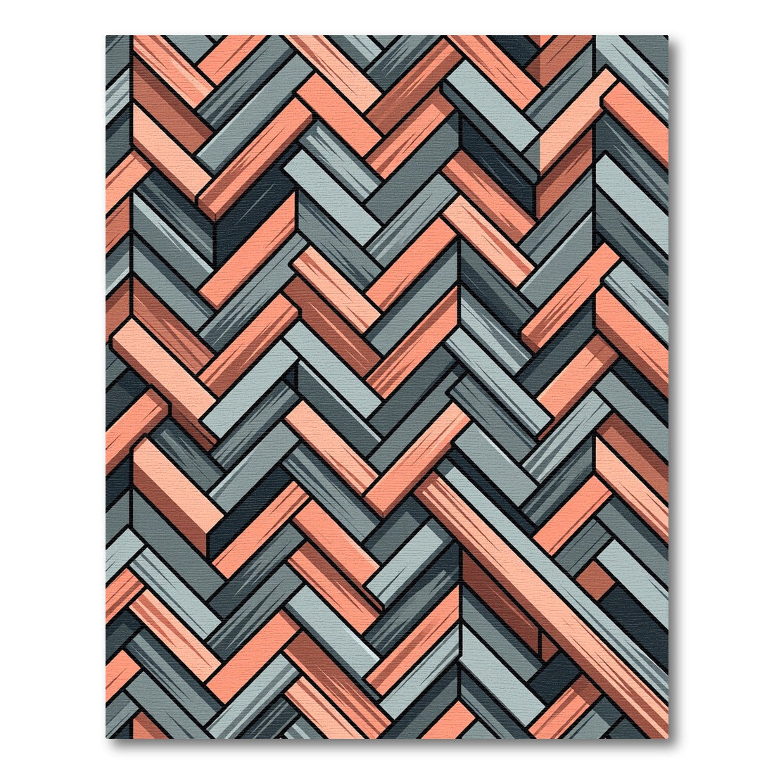 Peach and Slate Herringbone Weave Rug