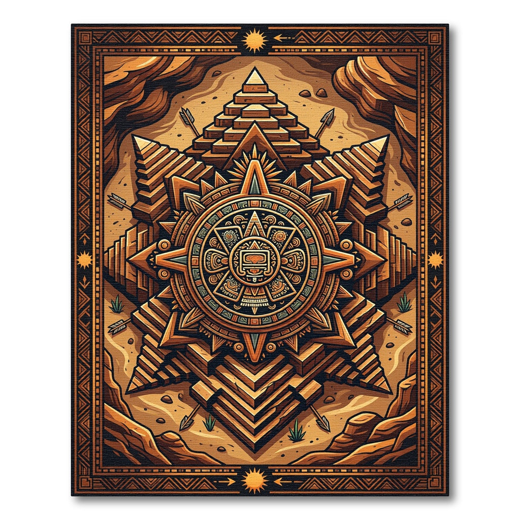 Ancient Solar Aztec Pyramid Bronze Art Rug