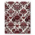 Dark Red Floral Heart Damask Rug
