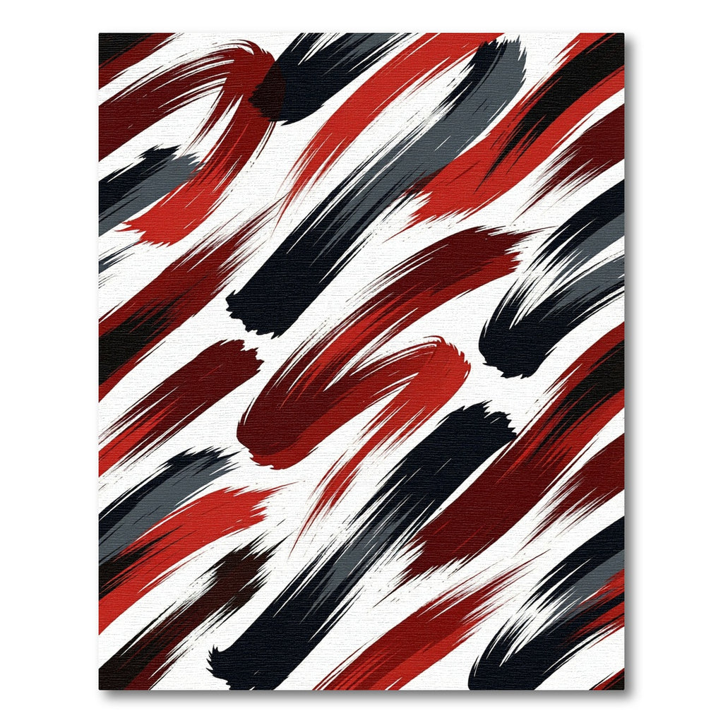 Bold Crimson and Charcoal Abstract Brushstroke Rug
