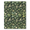 Botanical White Blossom Dark Sage Background Rug