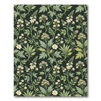 Botanical White Blossom Dark Sage Background Rug