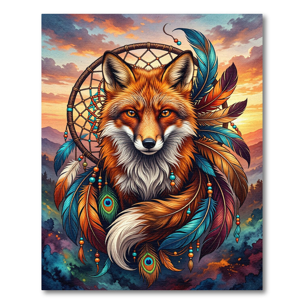 Vibrant Fox Dreamcatcher Feather Sunset Art Rug