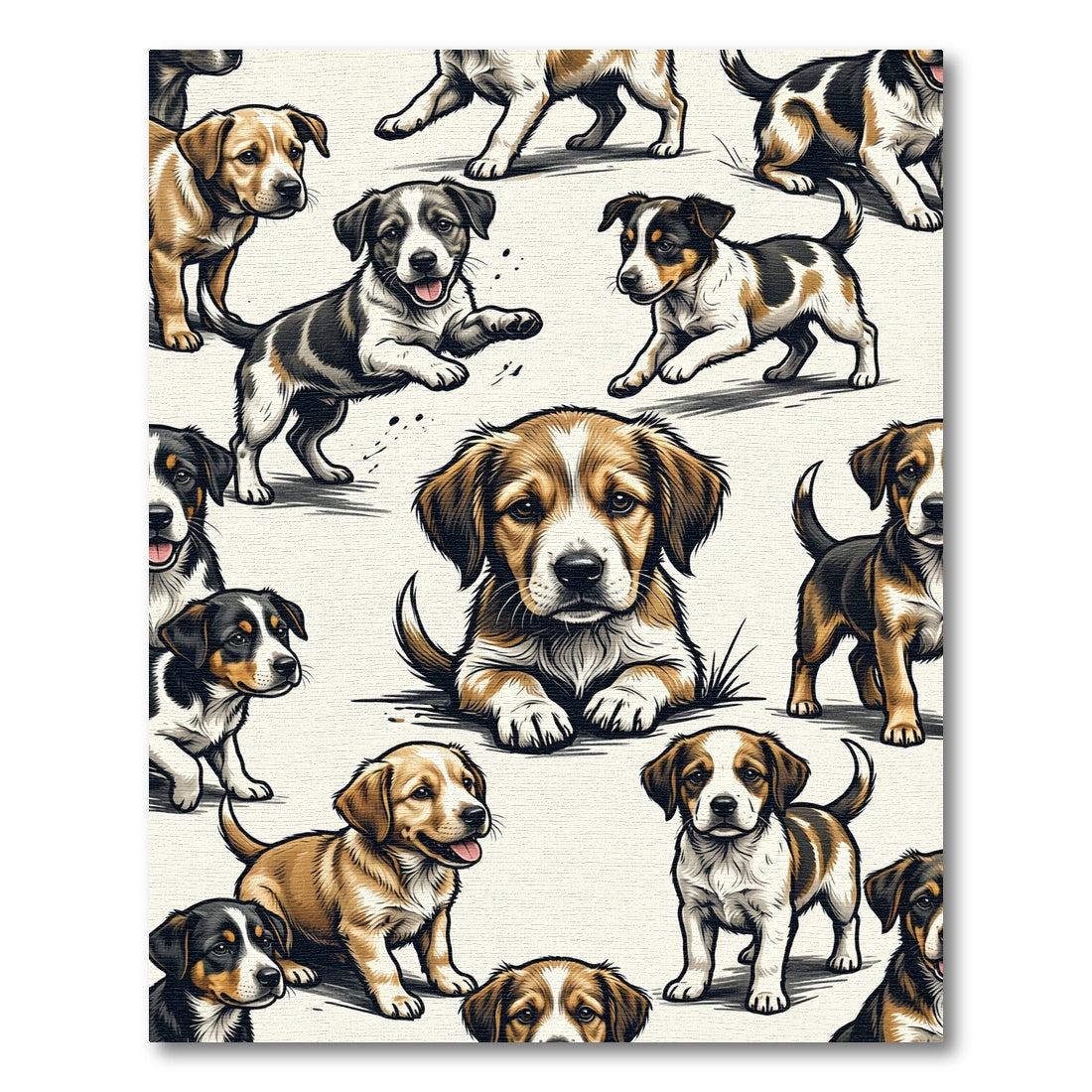 Playful Brown and Black Puppy Patchwork Rug