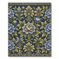 Elegant Navy Gold Peony Damask Rug