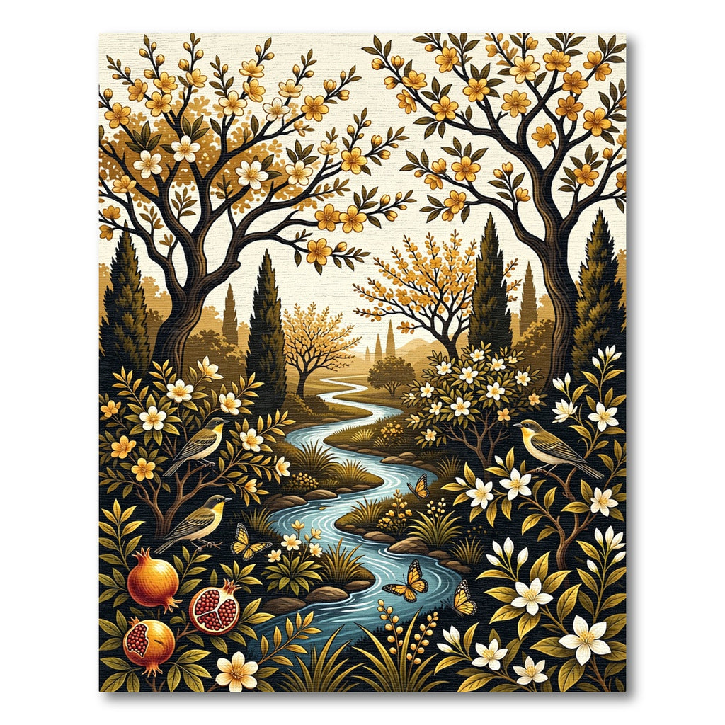Golden Orchard River Botanical Landscape Rug