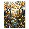 Golden Orchard River Botanical Landscape Rug
