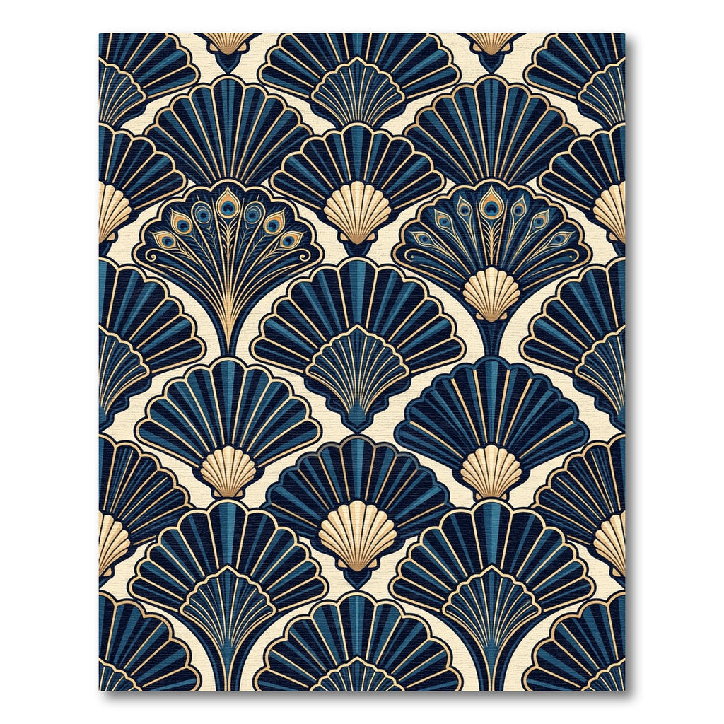 Art Deco Navy Gold Fan Peacock Rug