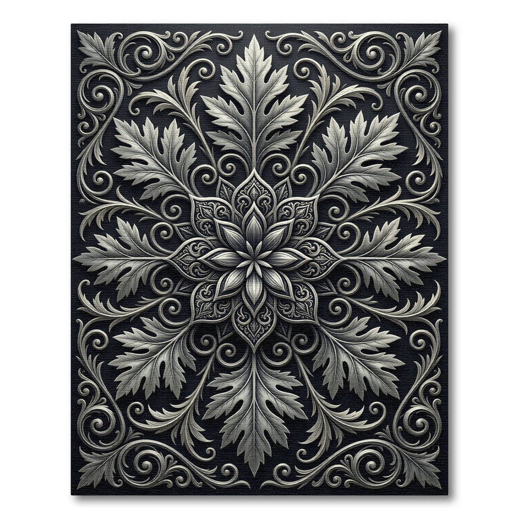 Antique Silver Floral Scroll Medallion Rug
