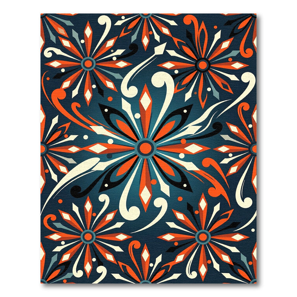 Vibrant Orange Floral Navy Swirls Rug