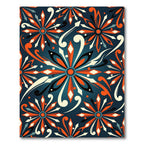 Vibrant Orange Floral Navy Swirls Rug