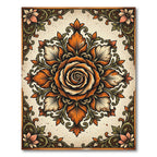 Antique Orange Rose Botanical Medallion Rug