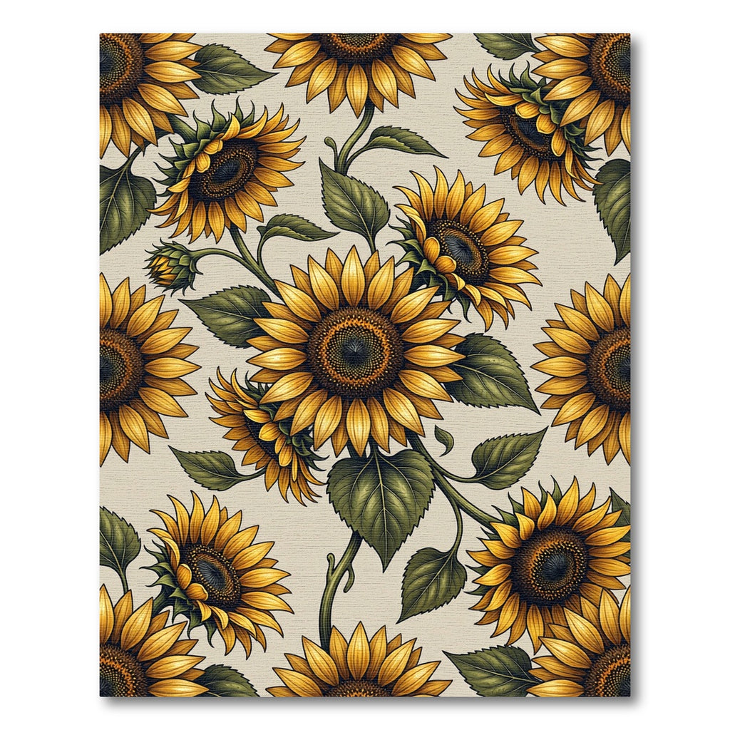 Cheerful Golden Sunflower Botanical Illustration Rug