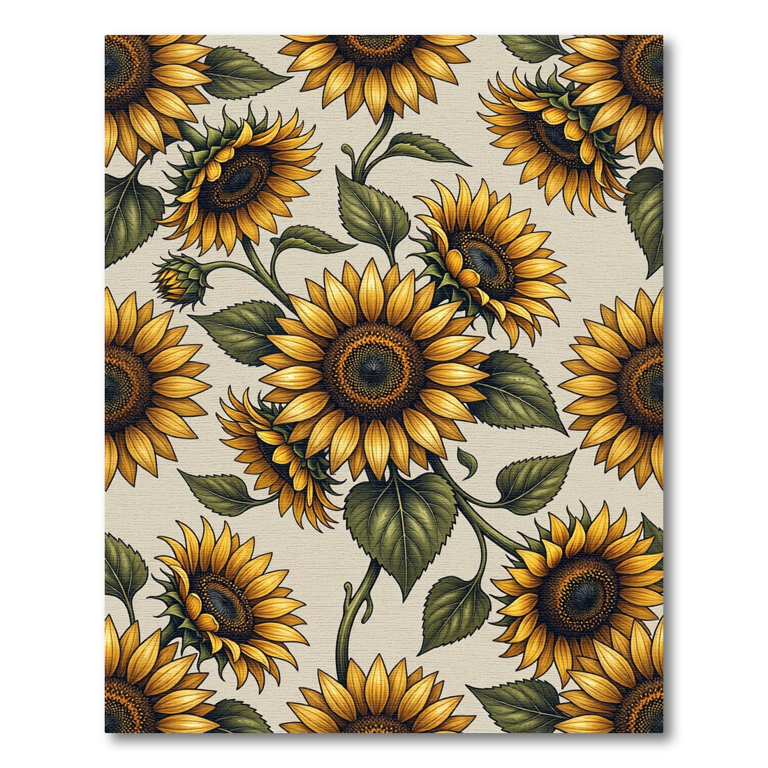Cheerful Golden Sunflower Botanical Illustration Rug
