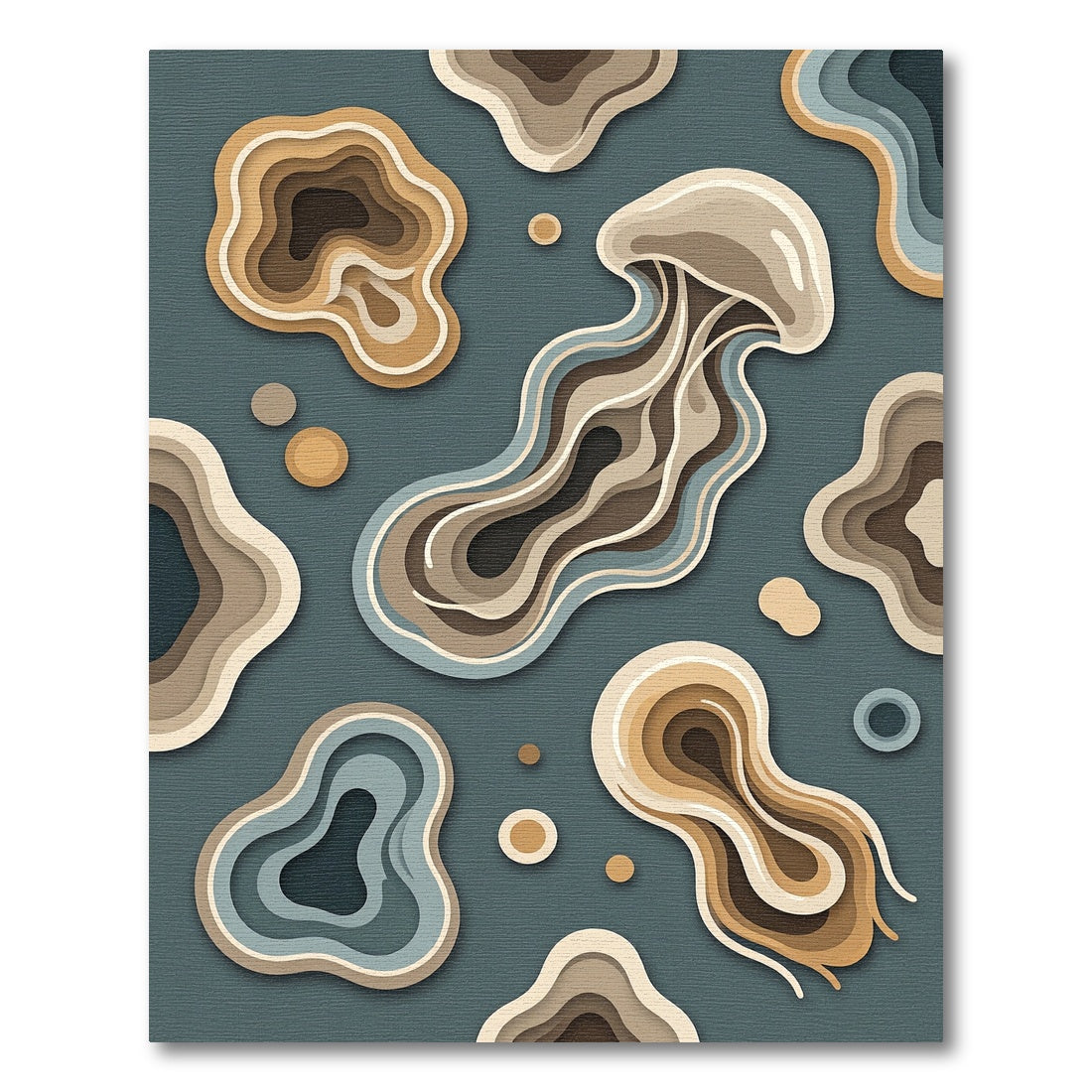 Abstract Jellyfish Layered Earthy Tone Rug