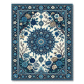 Deep Blue Floral Medallion Garden Rug