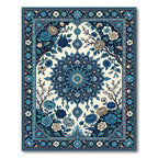 Deep Blue Floral Medallion Garden Rug