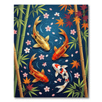 Zen Koi Pond with Falling Blossoms Rug