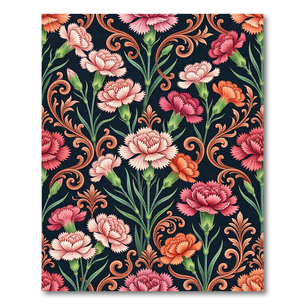 Ornate Pink Orange Carnation Flourish Rug