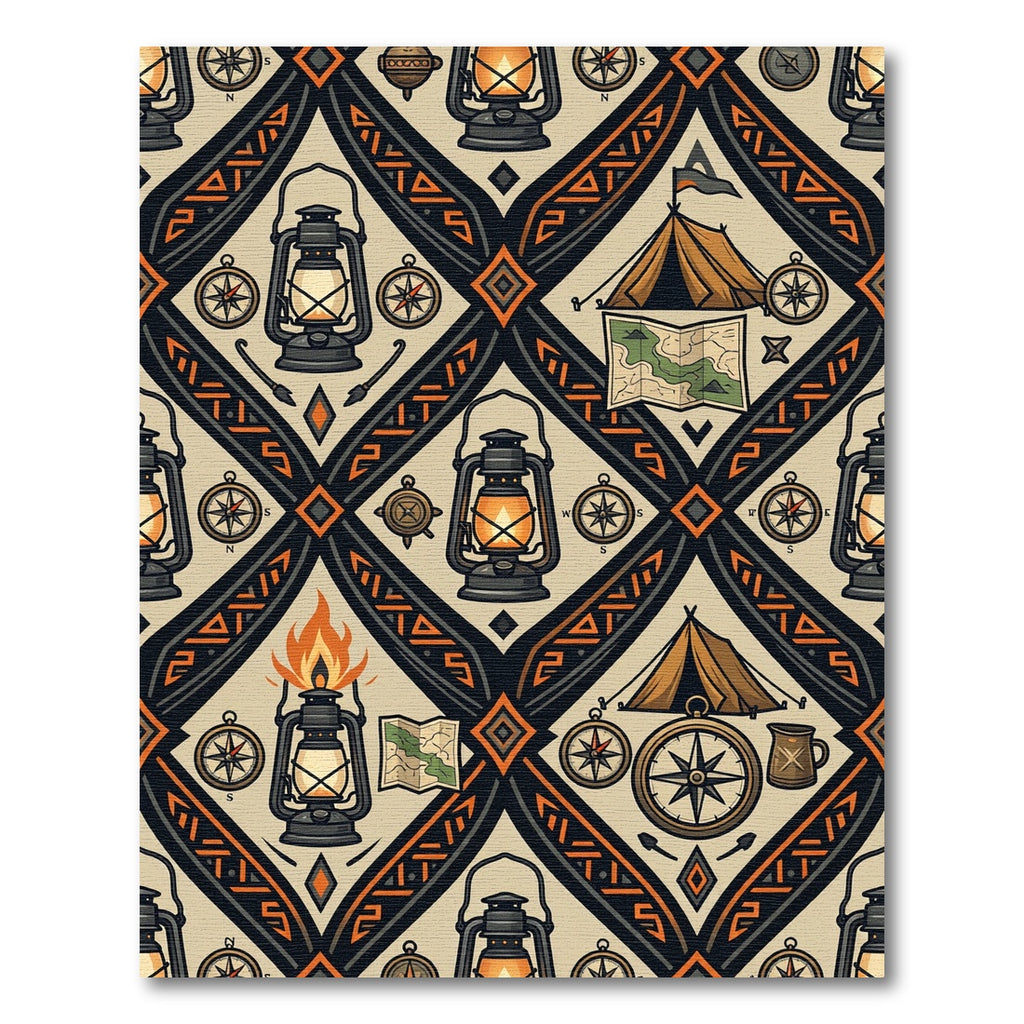 Adventure Lantern Compass Camping Diamond Tapestry Rug