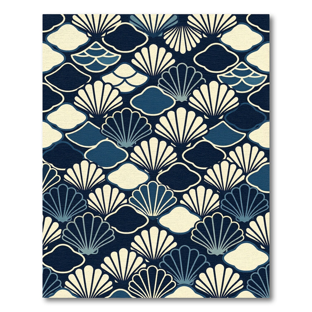 Navy Coastal Seashell Japanese Wave Art Rug