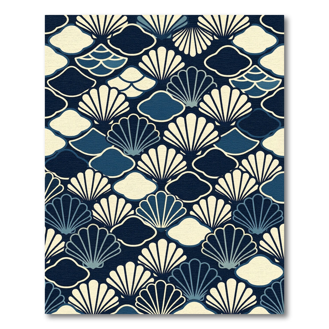 Navy Coastal Seashell Japanese Wave Art Rug