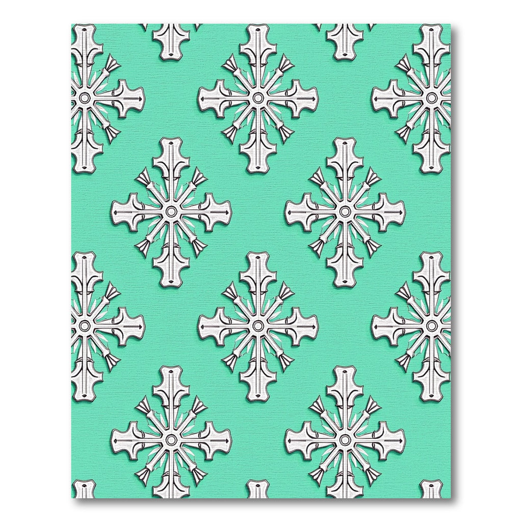 White Cross Medallion Teal Background Rug