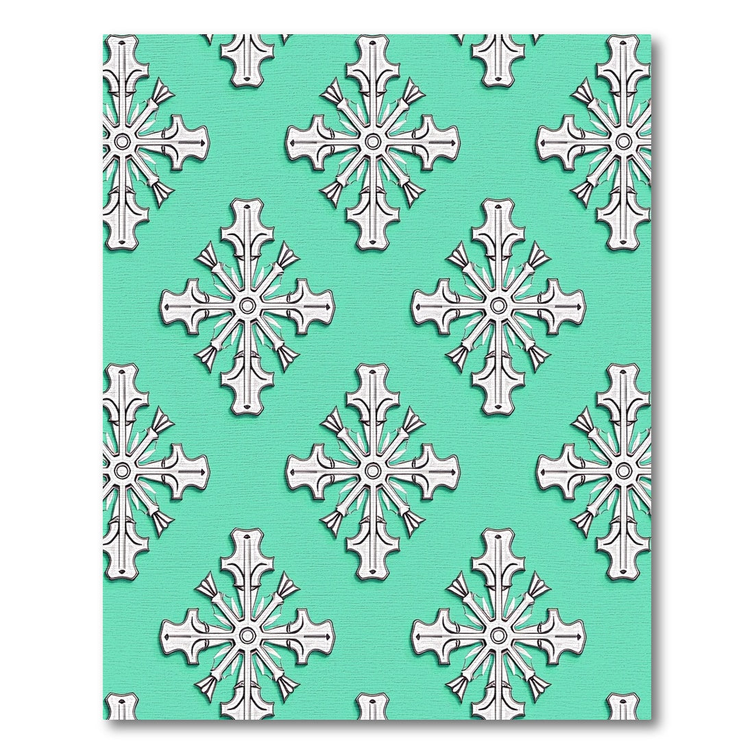 White Cross Medallion Teal Background Rug