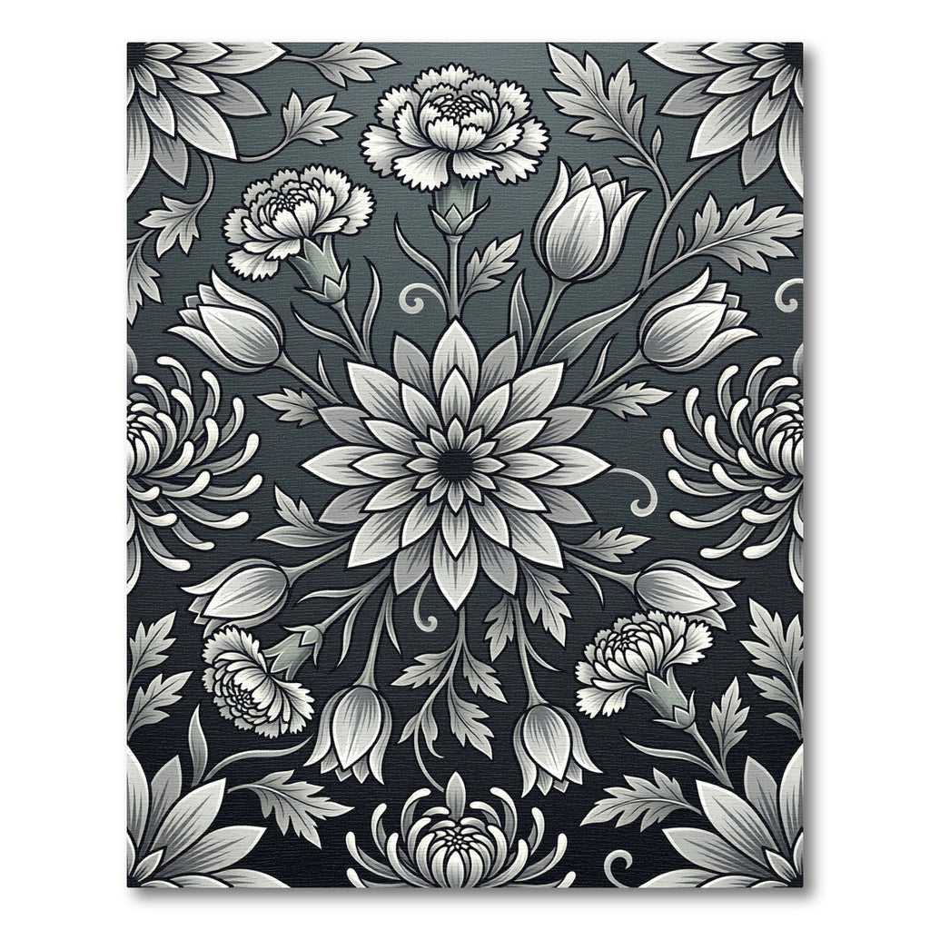 Monochromatic Floral Symmetry Botanical Rug