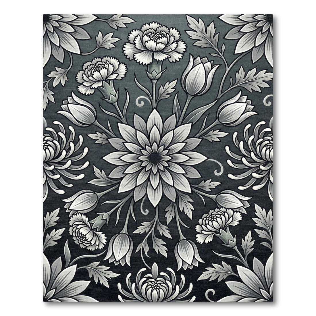 Monochromatic Floral Symmetry Botanical Rug