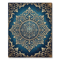 Ornate Deep Blue Gold Floral Medallion Rug