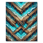 Geometric Teal Ocean Pier Shoreline Rug