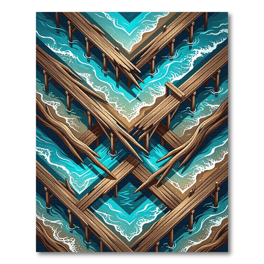 Geometric Teal Ocean Pier Shoreline Rug