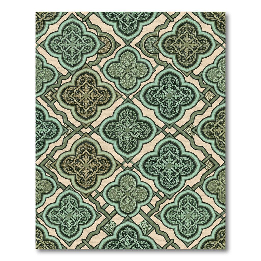 Vintage Mint Green Quatrefoil Lattice Rug