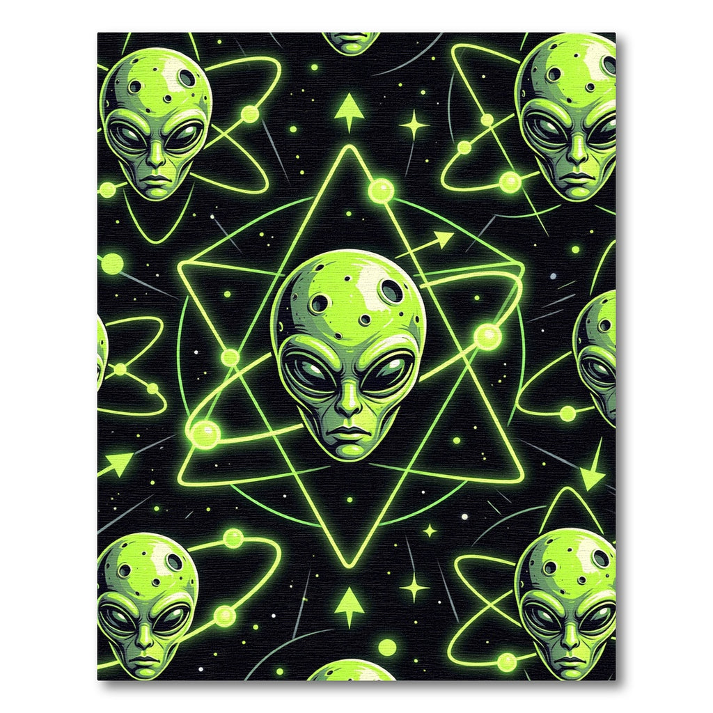 Neon Green Celestial Alien Geometry Rug