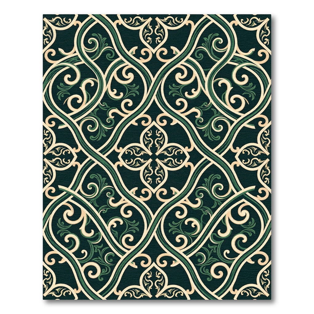 Elegant Emerald Olive Intertwining Scroll Rug