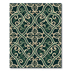 Elegant Emerald Olive Intertwining Scroll Rug