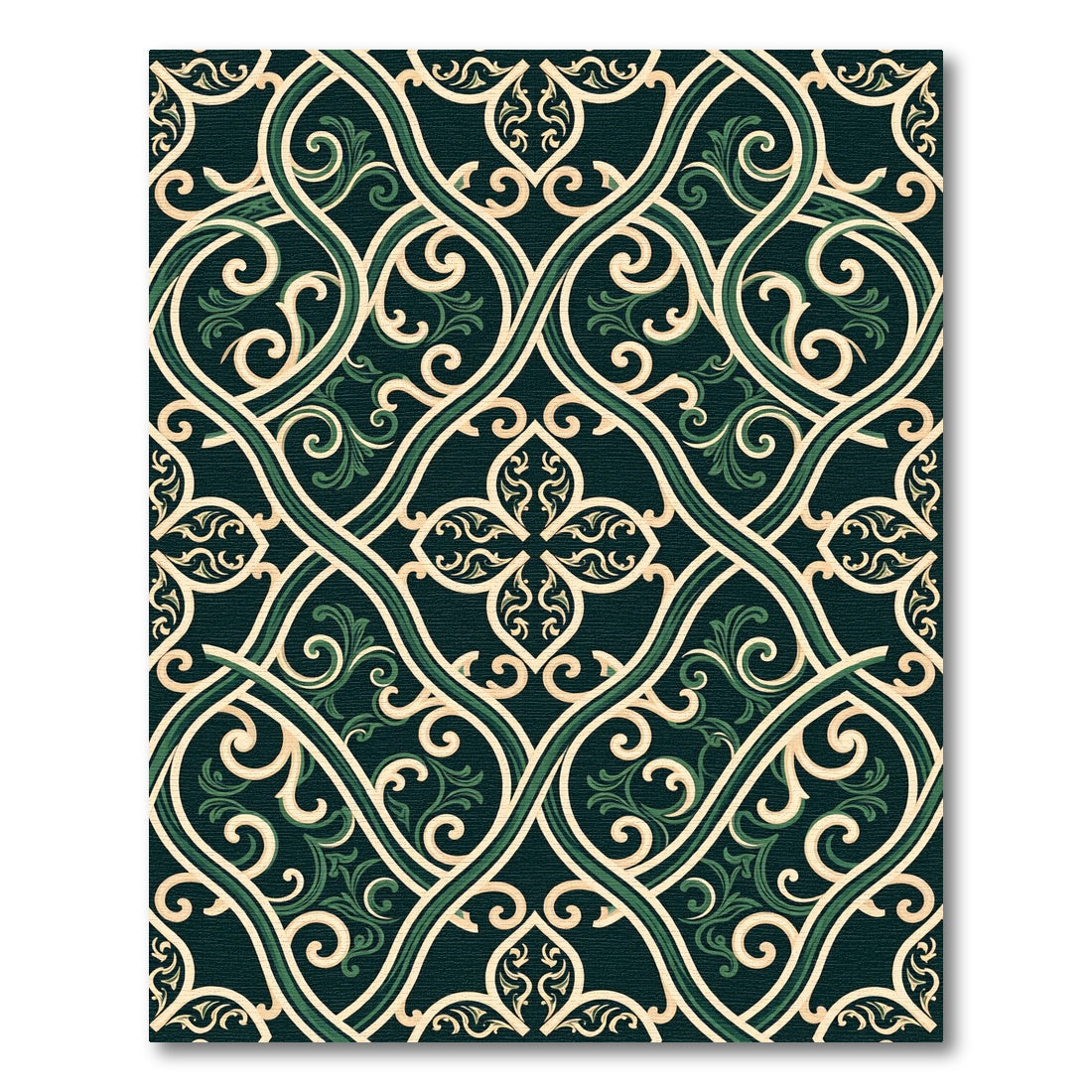 Elegant Emerald Olive Intertwining Scroll Rug