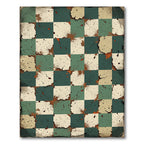 Aged Checkerboard Splatter Green Cream Rug