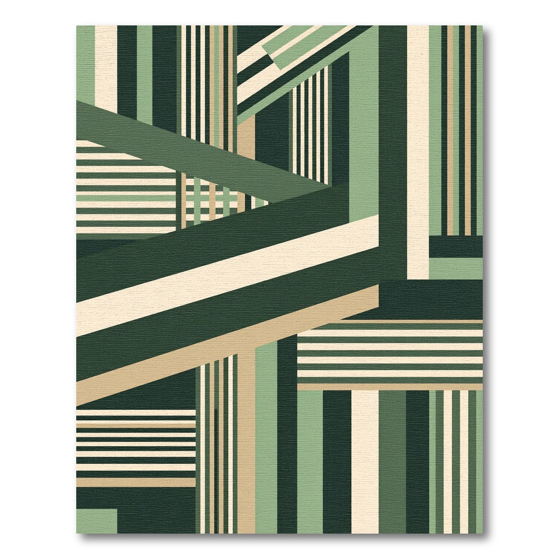 Modern Geometric Sage and Olive Stripe Rug