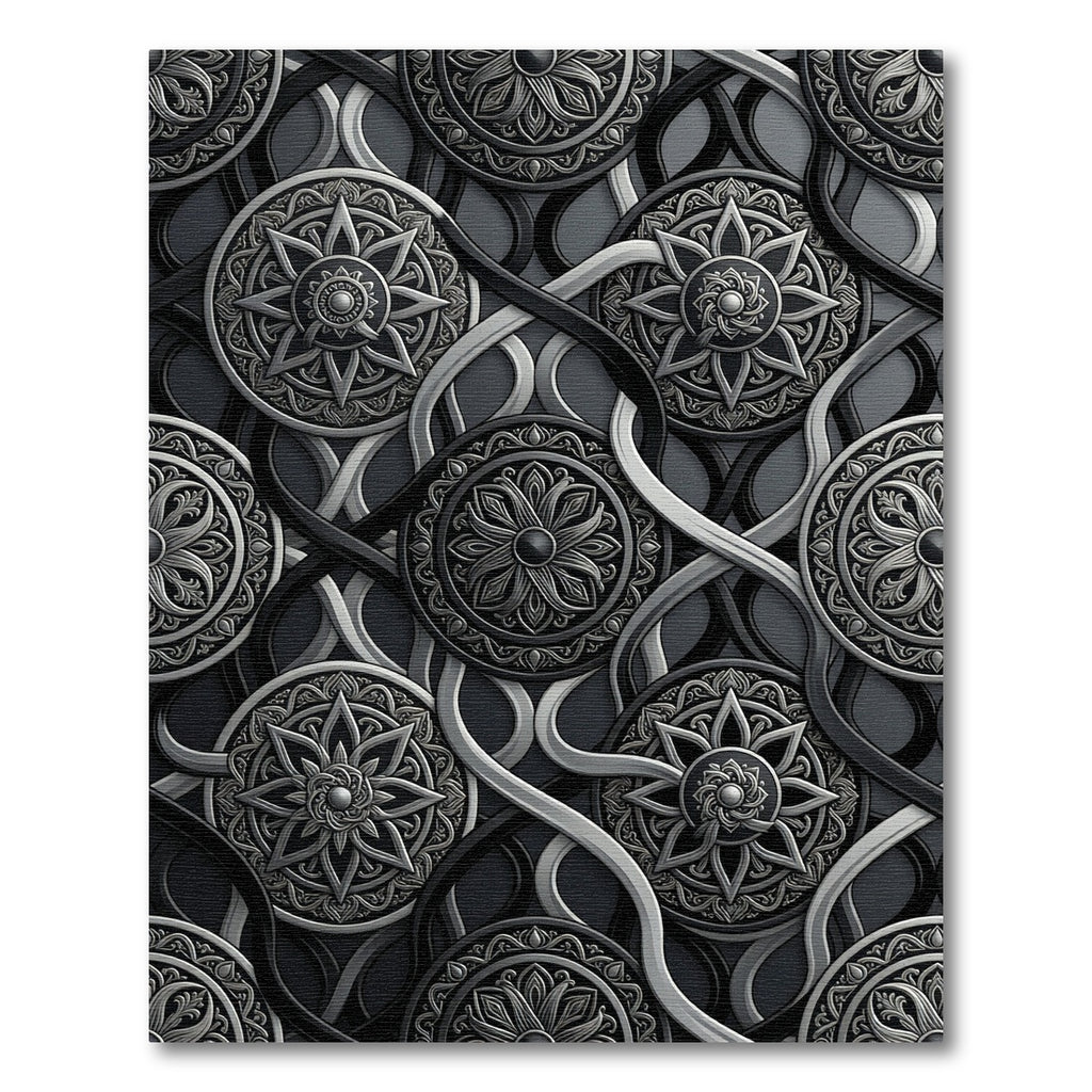 Ornate Silver Mandala Interlocking Ribbons Rug