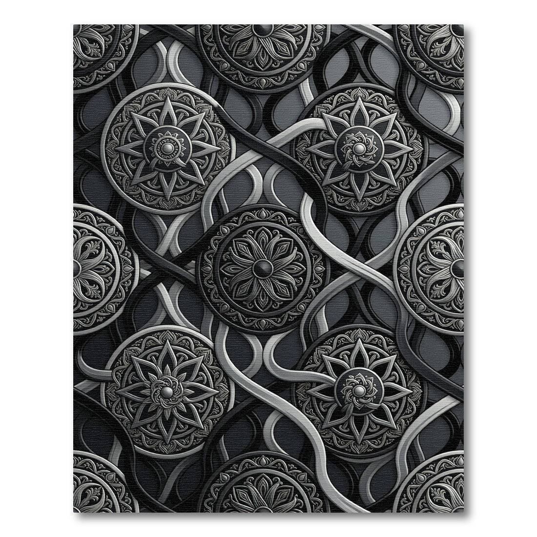 Ornate Silver Mandala Interlocking Ribbons Rug