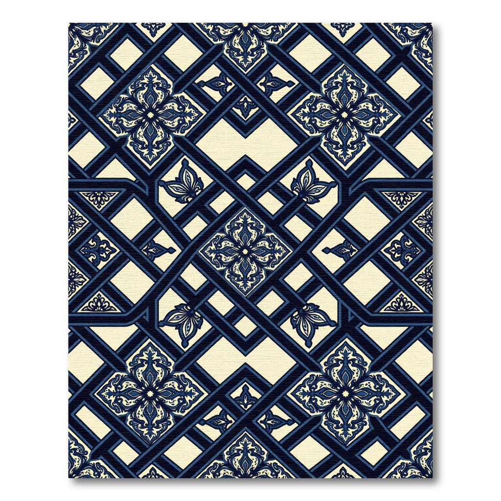 Navy Blue Damask Trellis Lattice Rug