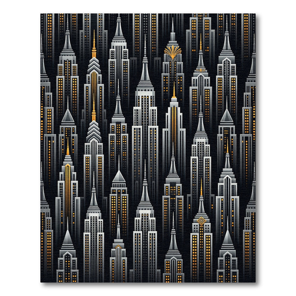 Art Deco Midnight Gold Skyscraper Wallpaper Rug
