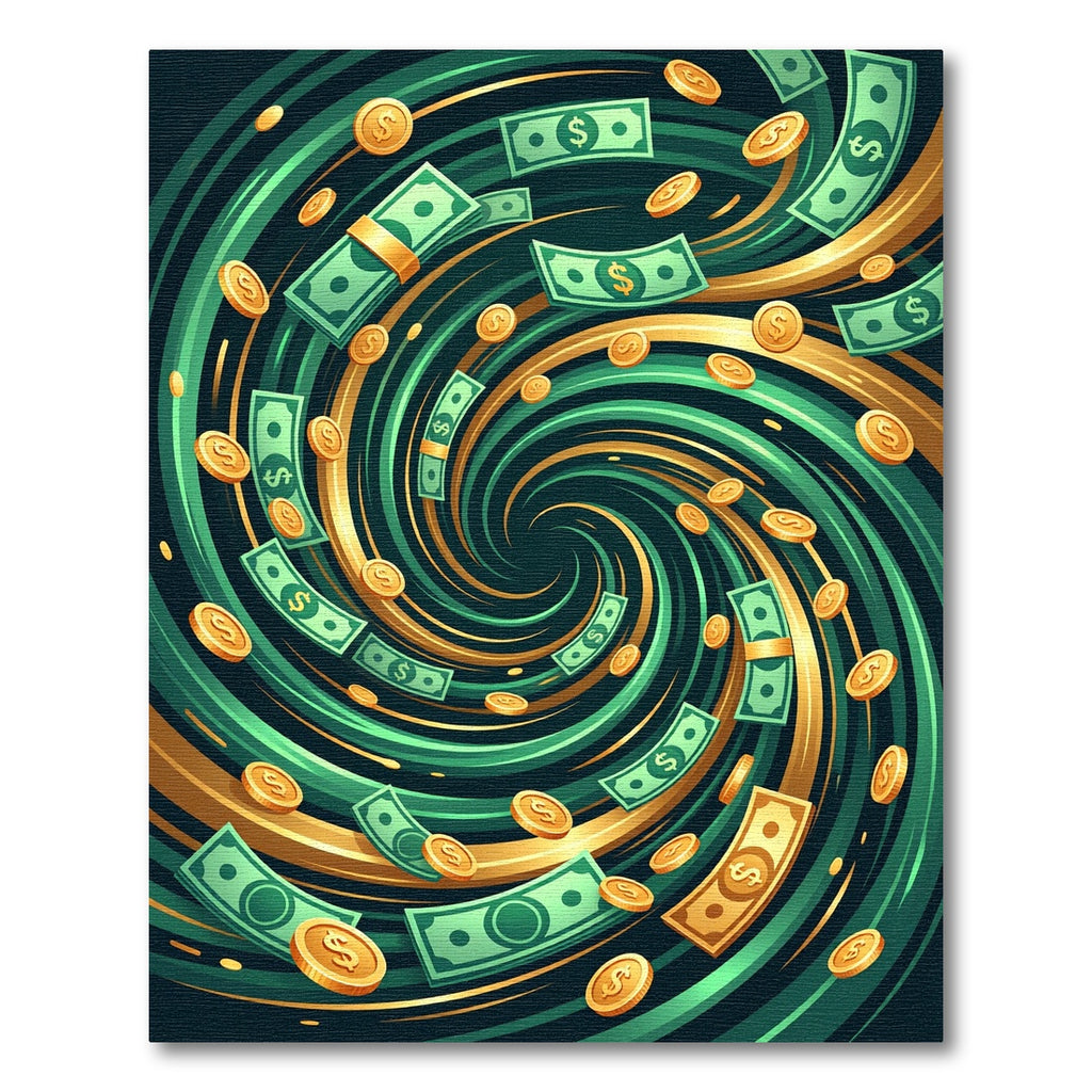 Golden Vortex Currency Swirl Abstract Rug