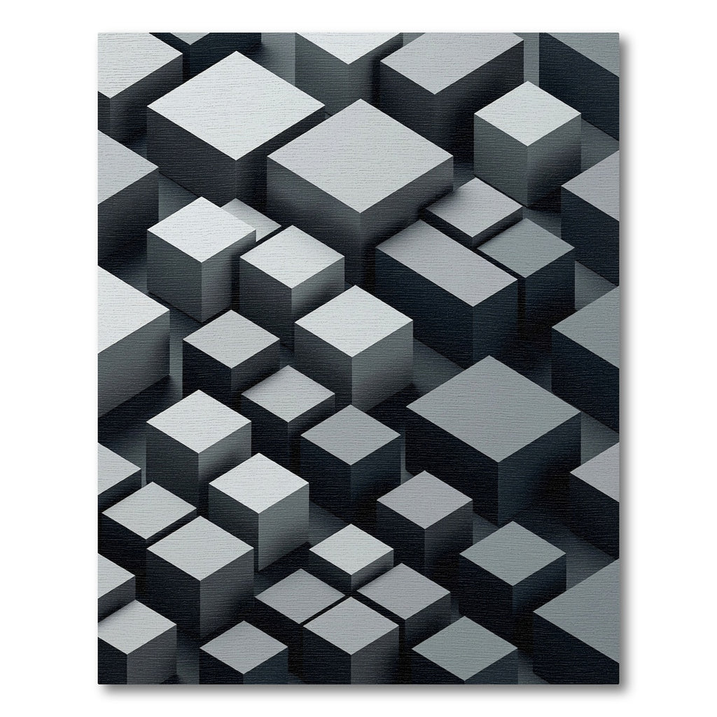 Modern Monochrome Geometric Three-dimensional Cube Block Rug