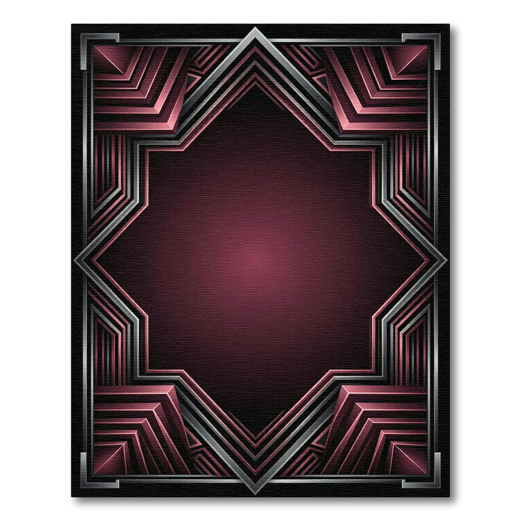 Crimson Art Deco Geometric Frame Rug
