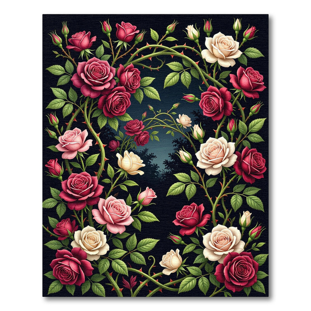 Crimson Pink White Rose Garden Swirl Rug
