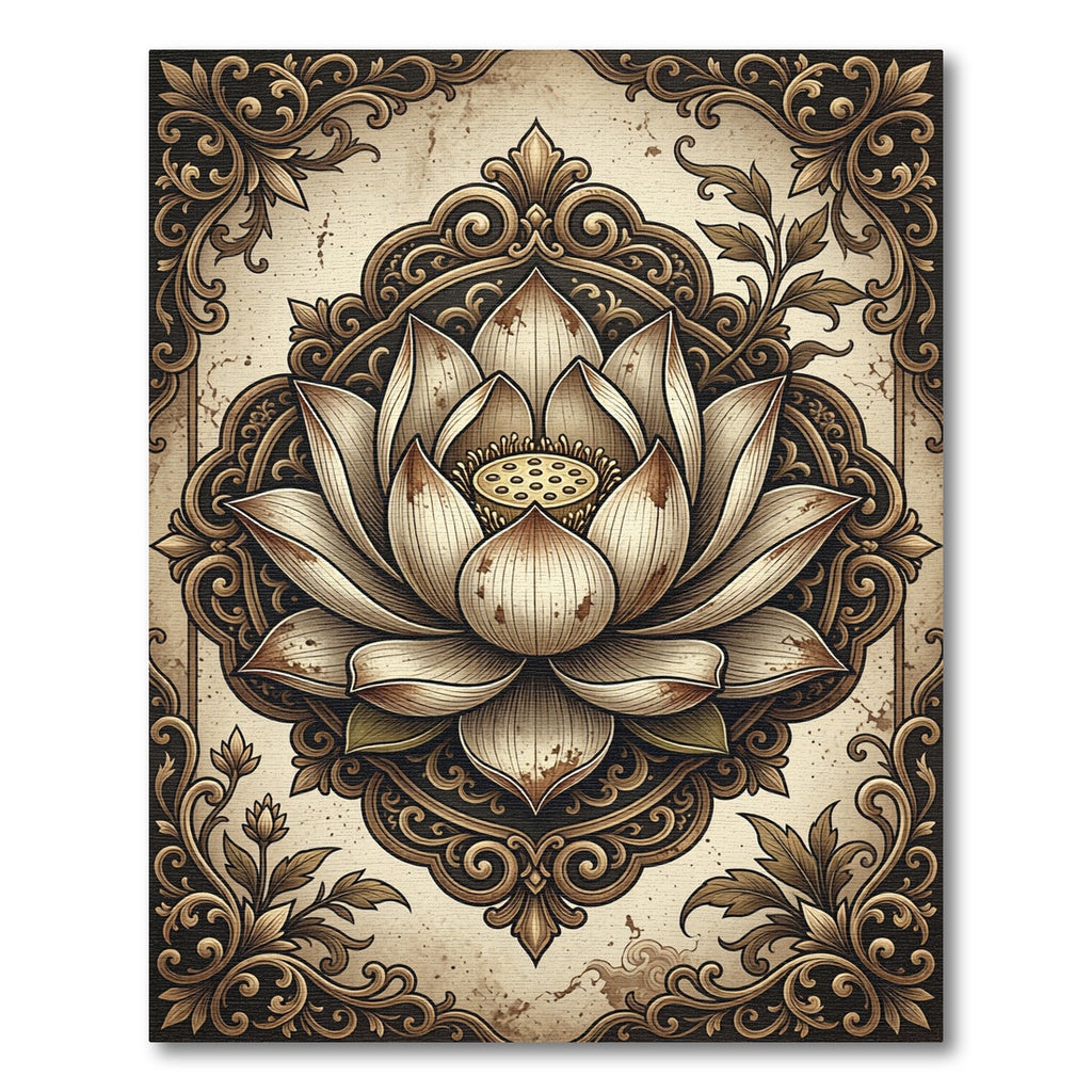 Elegant Vintage Sepia Lotus Medallion Rug